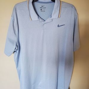 Nike Light Blue Dri-FIT Polo with Navy Swoosh and Yellow-Trim Collar